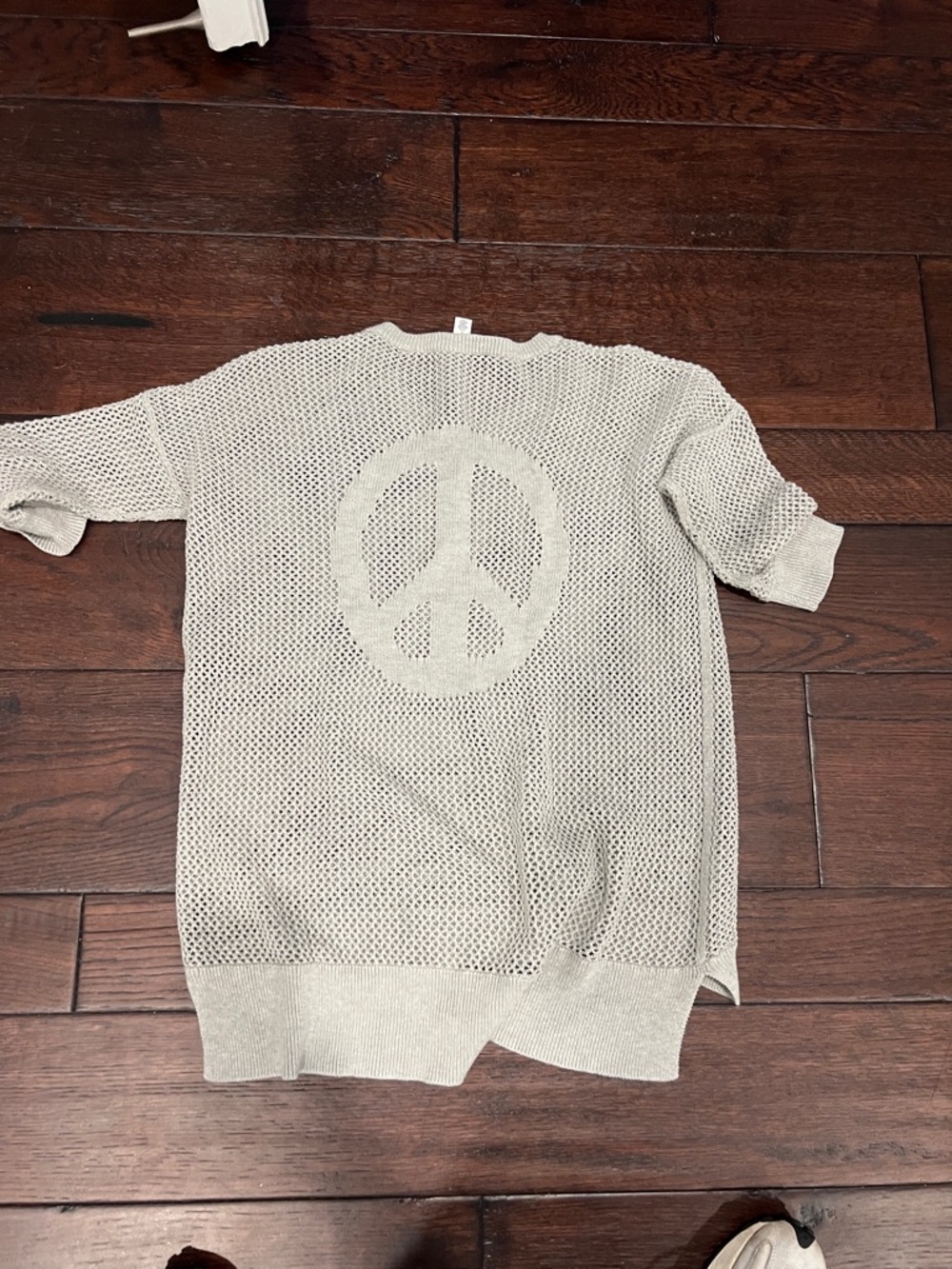 Autumn Cashmere Open-Knit Crew Sweater in Light Gray peace sign on back - Picture 3 of 3